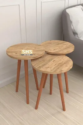 Zdjęcie produktu dla Zestaw 3 stolików pomocniczych Bofigo z drewna sosnowego, 35 x 35 cm