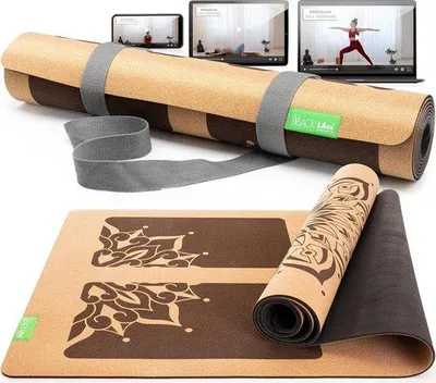 Produktbild von Famanu Yogamatte aus Kork – nachhaltige Yogamatte mit Antirutschzonen – inkl. Mattenband
