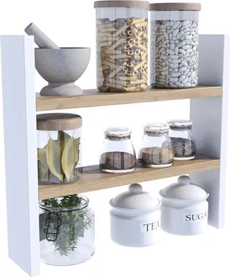 Produktbild von MATKAM Küchenregal, H40 x B44 x T10 cm, zweistöckige Organisation für optimalen Küchenkomfort, einfache Montage (Artisan Eiche-Weiß)
