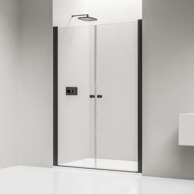 Produktbild von Nischendusche mit Doppelpendeltüren NT218 - 6 mm - Nano Echtglas - Profilfarbe & Breite wählbar, Breite:1000 mm, Profilfarbe:Schwarz matt