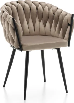 Produktbild von NEW HOME Premium Stuhl LATINA gespolsterter Esszimmerstuhl Wohnzimmerstuhl mit Steppung geflochtener Rückenlehne - dunkelbeige - moderne Samt Velours Möbel