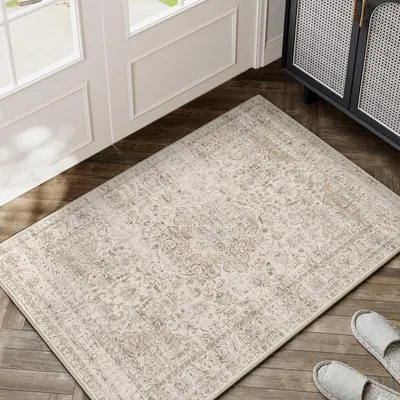 Zdjęcie produktu dla Mata podłogowa, dywanik 60x90 cm, beżowy, nadający się do prania, styl vintage