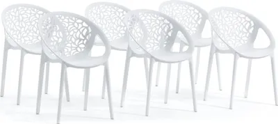 Image de lot de 6 chaises empilables en résine renforcée de fibre de verre pour l'extérieur, le jardin, les bars et les restaurants - design moderne inspiré de la nature - AMBRA - Blanc