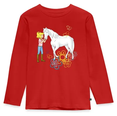 Produktbild von Spreadshirt Bibi Und Tina Bibi Kuschelt Mit Stute Sabrina Kinder Premium Langarmshirt, 110/116 (4 Jahre), Rot