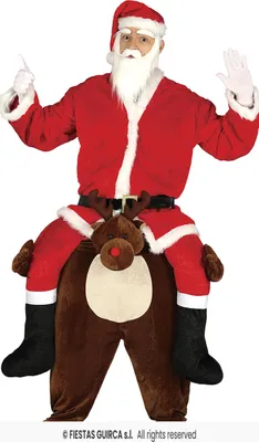 Produktbild von Aufsitzkostüm Weihnachtsmann auf Rentier für Erwachsene – Lustiges Kostüm für Weihnachten, Größe:L