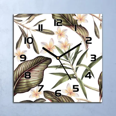Produktbild von Wanduhr Echt-Glas-Küchenuhr Tropische Blumen Quarz Lautlos 30x30 Deko Bilder