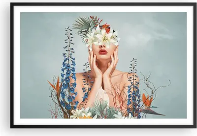 Produktbild von Gerahmtes Poster - Schwarzer Rahmen - Surreal Frau Blumen - 91,5x61 cm - Wand Bild - Wanddeko - Wandbilder - Kunstposter - Wandposter - Bilderrahmen - Bilder - Kunstdruck - P2BAA91x61-4818