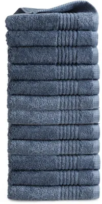 Imagen del producto de Juego de 12 toallas Unyqoos® de 50x100 cm – 100% algodón, 600 g/m², color azul, altamente absorbentes, con lazada para colgar, certificadas BSCI y