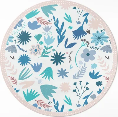 Produktbild von Pastellfarbene Boho-Blumen und Pflanzen– Vinyl Fußmatte – Ø 140cm – Rutschfest, Pflegeleicht & Langlebig