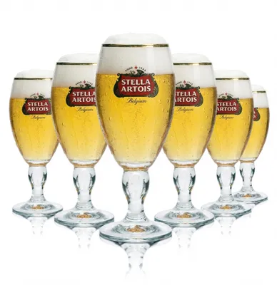Produktbild von 6x Stella Artois Bier Glas 0,25l Pokal Cup Tulpe Goldrand Designstiel Gläser Bar