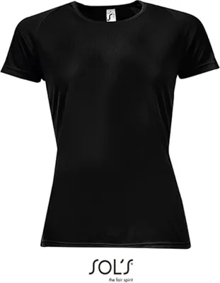Image de SOLs 01159 | T-shirt sport raglan femme + dos long - Couleur : Black - Taille : L
