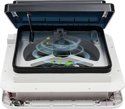 Produktbild von Camper-Dachventilator, 12V Stromversorgung, integriertes LED-Licht, WEISS
