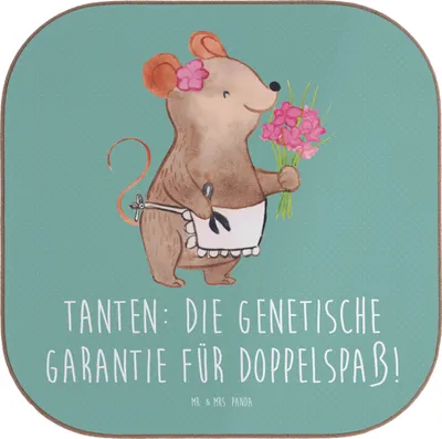 Produktbild von Mr. & Mrs. Panda Untersetzer Glas Tanten Doppelspaß - Meeresbrise - Geschenk, Familienmitglieder, Verwandtschaft, einzigartige Designs, Lächeln, gläseruntersetzer, Freude