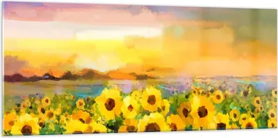 Produktbild von Bilder auf glas - Sonnenblumen Blume - 120x50cm - Glasbilder - Wandbilder - Kunstdruck - zum Aufhängen bereit - Wanddekoration aus Glas - Glas Bilder - Wandbild auf Glas - Einteilig - GAB120x50-3775