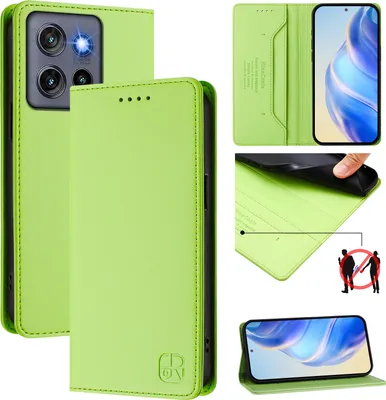 Image de Etui en cuir pour Motorola Edge 50 Neo, étui à rabat avec fentes pour cartes, portefeuille et support Vert