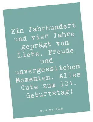 Produktbild von Mr. & Mrs. Panda Postkarte Spruch 104. Geburtstag - Meeresbrise - Geschenk, Alter, Jahrhundert, Geburtstagserinnerungen, Ansichtskarten, einzelkarte, Andenken, Liebe