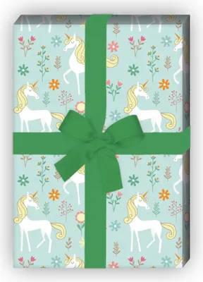 Produktbild von zauberhaftes Kinder Geschenkpapier mit Einhorn, hellblau - G8110, 32 x 48cm