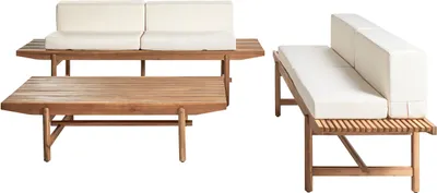 Produktbild von BELIANI Lounge Set Hellbraun aus Akazienholz 4-Sitzer mit Auflagen Cremeweiß Modernes Design Rustikaler Stil Gartenlounge Loungemöbel Terrasse Outdoor