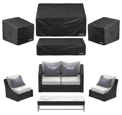 Image de Housse de protection VEVOR (4 pièces) pour meubles de terrasse et de jardin en tissu Oxford 420D, housses de table de terrasse résistantes et imperméables pour toutes les conditions météorologiques, bâche de protection noire