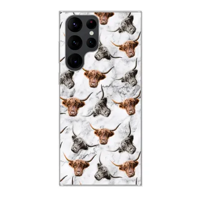 Produktbild von MuchoWow® Handyhülle Schutzhülle Hülle für Samsung Galaxy S22 Ultra Schottischer Highlander - Kuh - Marmor Silikon Softcase Handy Hülle - Abbildung