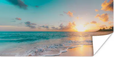 Produktbild von MuchoWow® Poster Sonnenuntergang - Strand - Meer - Sommer - Blau 150x75 cm - ohne Rahmen