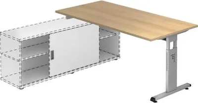 Produktbild von Anbauschreibtisch T-Fuß 160x80cm Eiche/Silber