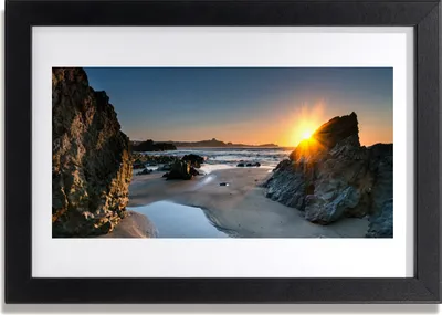 Produktbild von Bild 30x20 MDF-Rahmen Wandkunst Rock Beach, Sonne, Landschaft
