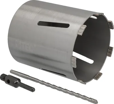 Produktbild von Diamantbohrkrone Ø 162 mm Nutzlänge 180 mm mit SDS+-Aufnahme 100 mm und Zentrierbohrer 240 mm Segmenthöhe 10 mm Diamant Bohrkrone Trockenbohrkrone Kernbohrer Betonbohrkrone Kernbohrkrone BTEC