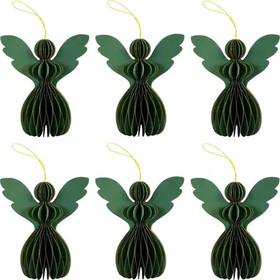 Image de lot de 6 élégantes décorations de Noël Origami Design vert foncé