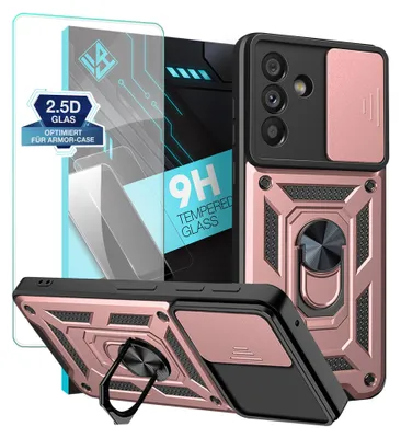 Produktbild von Armor Handyhülle für Samsung Galaxy A57 5G mit 9H Displayglas Displayschutz Kameraschutz Handy Panzer Case Cover Schutzhülle Outdoor Farbe: Rosegold