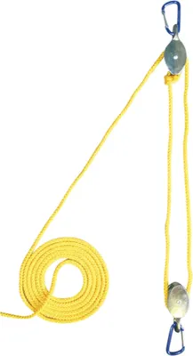 Produktbild von EDUPLAY 150-003 Flaschenzug mit Karabiner, Seil 500 cm bis 15 kg belastbar, 5-teilig (Farbe zufällig, 1 Set)