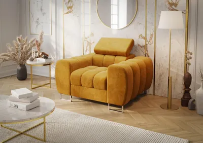 Produktbild von Sessel Designersessel BASTIEN in Stoff Terra Honiggelb