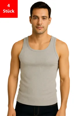 Produktbild von Unterhemd Herren Achselhemd 4er Pack Tanktop Feinripp 100% Baumwolle - Grau 5XL 4er