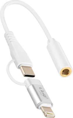 Immagine prodotto di LinQ, adattatore audio da presa jack da 3,5 mm a presa Lightning e USB-C, bianco