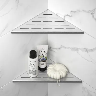 Image de Étagère de douche d'angle 25,4 cm - Étagère d'angle encastrable - Acier inoxydable - Durable - Sans perçage - Design à fente