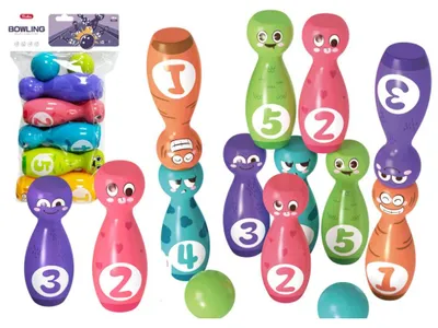 Immagine prodotto di Set da bowling Leantoys con 10 birilli colorati a forma di faccina sorridente