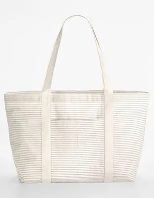 Produktbild von Westford Mill W255 | Striped Organic Baumwolle Shopper Einkaufstasche - Farbe: Grey Stripe - Größe: 45 x 37 x 14 cm