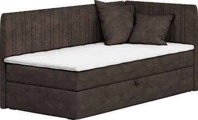 Obrázek produktu pro Skříňová postel BLANCA s topperem a podstavcem pod postel Jednolůžko se dvěma dekorativními polštáři Postel pro mladé (100x200 cm vpravo, tmavě hnědá)