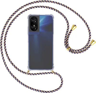 Produktbild von Handykette Backcover-Schutzhülle mit Band (Metall goldfarben) für TCL 50 SE 4G - blau+beige