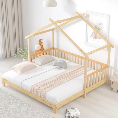 Zdjęcie produktu dla Atrakcja pokoju dziecięcego: łóżko domek na drzewie, łóżko z pojedynczego na podwójne, lite drewno, bezpieczne i przyjazne dla środowiska, 200x90cm/200x180cm, natura