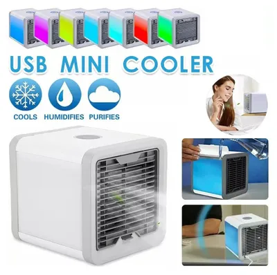 Obrázok produktu pre Mini prenosná klimatizácia 3 v 1: chladenie, zvlhčovanie, čistenie vzduchu s 7-farebným LED osvetlením, USB