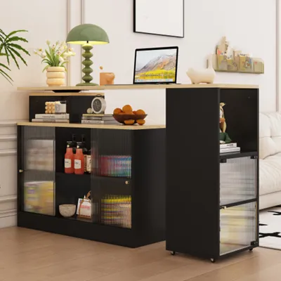 Produktbild von Ausziehbarer Bartisch mit Stauraum,Sideboard,Beweglicher Bar Table, Stehtisch, Bistrotisch ,Hochtisch,Großer Stauraum,Drehung ohne Heben