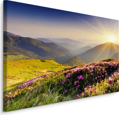 Obrázek produktu pro Obrázek západ slunce v horách krajina 3D ornament ideální pro obývací pokoj 120x80cm