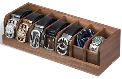 Gürtel-Organizer, 7 Fächer, Akazienholz, für Schrank & Schublade