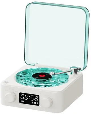 Zdjęcie produktu dla Bezprzewodowy gramofon, głośnik Bluetooth, głośnik stereo z funkcją ładowania przez USB – biały