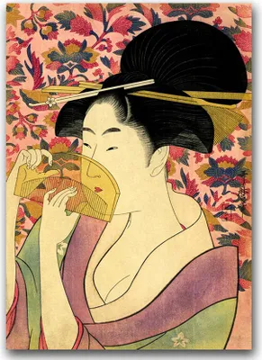 Produktbild von Poster - Canvas - Leinwand - 59,4 cm x 84,1 cm - Fotoposter - Leinwandkunst - Kushi Kamm Utamaro Kitagawa