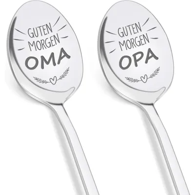 Immagine prodotto di Set di 2 cucchiaini da caffè, 19 cm, acciaio inossidabile, con confezione regalo "Buongiorno nonna e nonno"