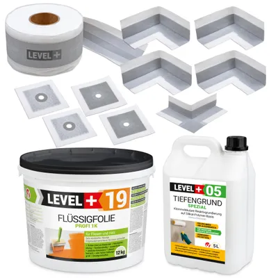 Produktbild von Dichtset Innen Außen Abdichtung-Set SET520 Flüssigfolie 12kg Auf Holz Fliesen OSB Wasserdicht Dichtband 120/70mm Ausdehnbar
