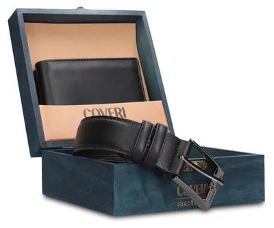 Image de Portefeuille à ceinture pour hommes, en cuir véritable, noir, collection Coveri