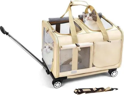 Immagine prodotto di Scatola da viaggio per due gatti con ruote - Spaziosa scatola da trasporto per gatti
